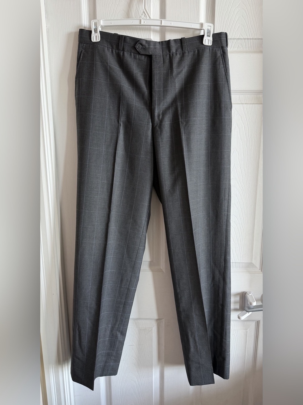Men's Charcoal Gray Windowpane Check Dress Pants